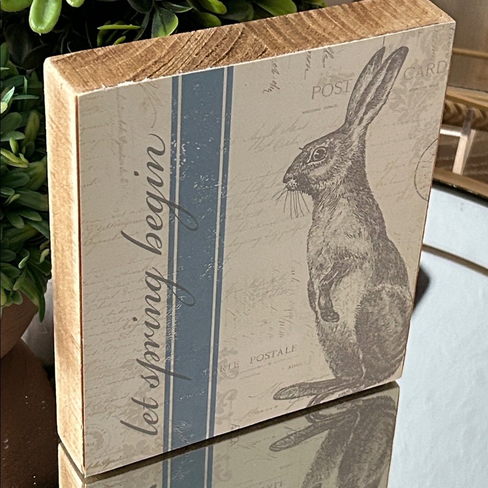 NEW! Vintage Inspired Let Spring Begin Rabbit Wood Sign - Picture 4 of 5